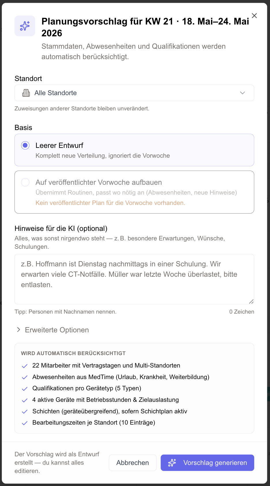 MedTime KI-Planungsvorschlag
